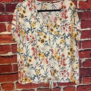 Floral V-Neck Tie-Front Top